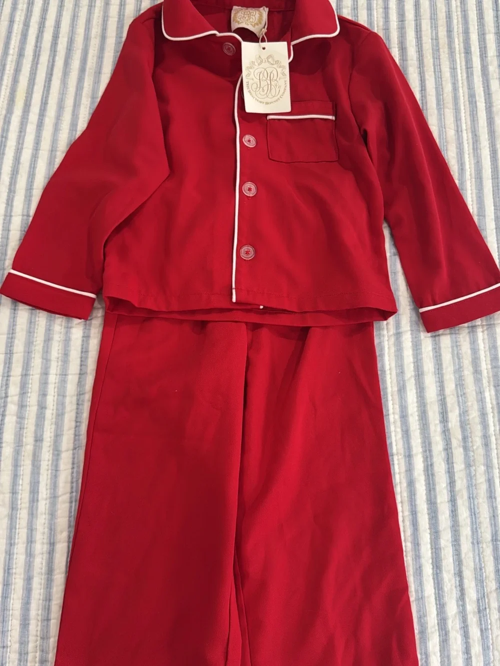 The Beaufort Bonnet Company Red Pajama Set with White Piping